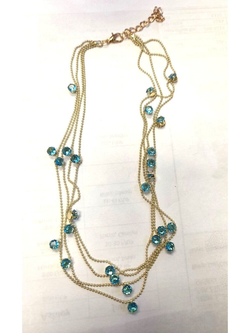 Gold-Tone Multi-Layer Necklace With Blue Crystal Accents